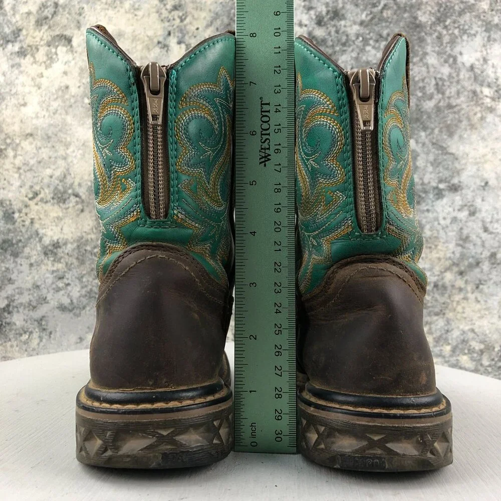 Georgia Boot Kids Size 12M Carbo-Tec LT Brown Turquoise Leather Cowboy Boots